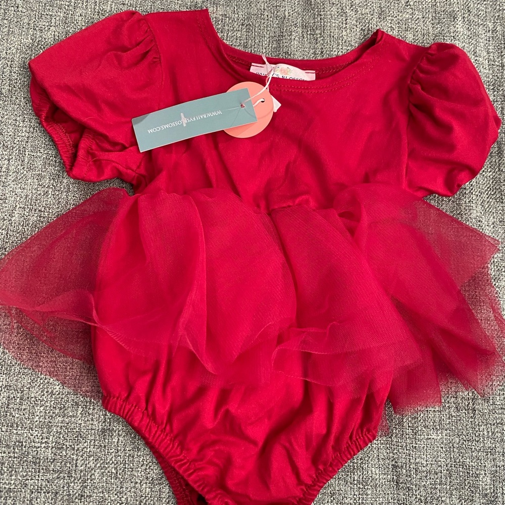 Bailey’s Blossoms NWR soft Red Tulle Kids One Piece size 12-18m